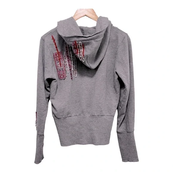 FREE PEOPLE Patchwork Ribbon Fitted Hoodie size Large (fits more like a medium) - Picture 3 of 15